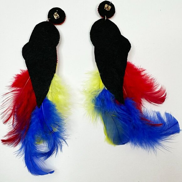 Colorful Bead and Feather Parrot Earrings pierced - Picture 3 of 5